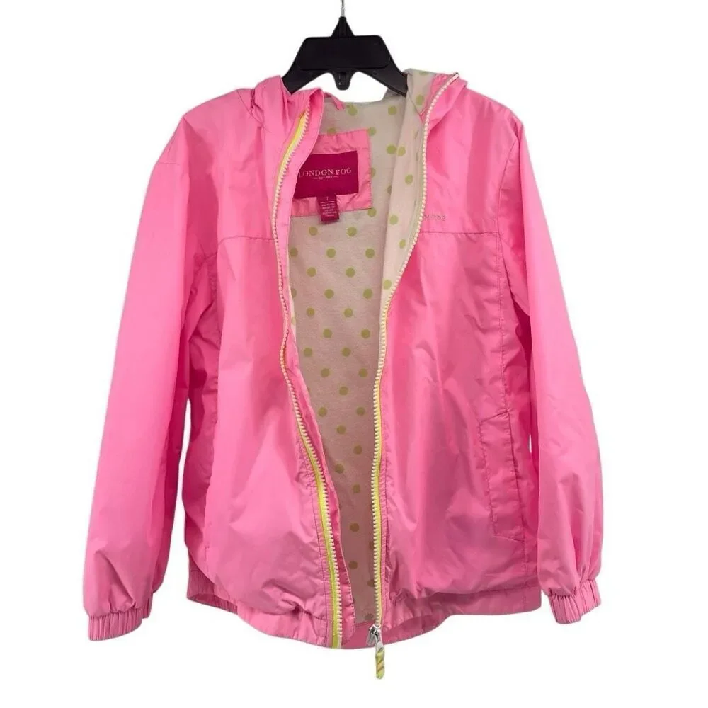 London Fog Girls Pink Hooded Packable Lightweight Water Resistant Jacket Size 7